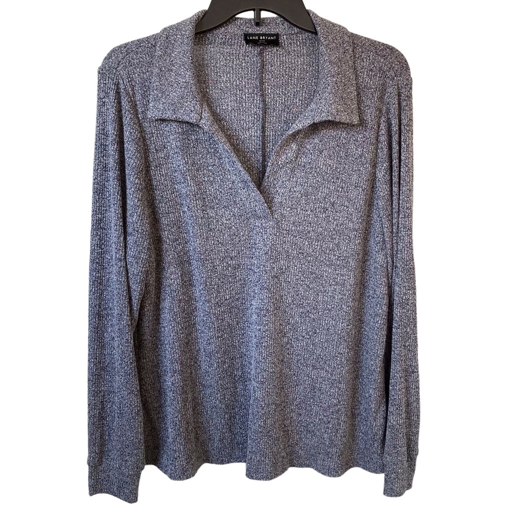 2/$15 Lane Bryant gray open v-neck mock collar mid weight sweater women’s 18/20